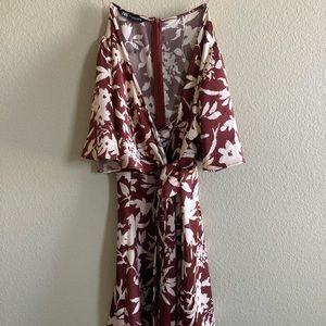 ZARA Burgundy / Ivory Wrap Mini Dress